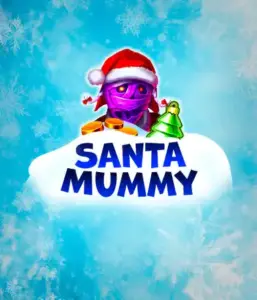  Experience the whimsical "Santa Mummy" slot game by Belatra, highlighting a Santa-clad mummy dressed in festive holiday attire. This eye-catching image presents the mummy with a vivid purple hue, wearing a Santa hat, against a backdrop of snowy blue and icy snowflakes. The game's title, "Santa Mummy," is clearly shown in large, frost-like blue letters.