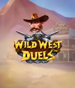  Step into the rugged world of "Wild West Duels" by Pragmatic Play, featuring a tough gunslinger ready for a showdown. The image displays a stern cowboy with crossed pistols, framed by a dusty Western town. His intense eyes and authentic attire highlight the theme of the Old West. The game's title is boldly presented in an ornate font, enhancing the action-packed theme. 