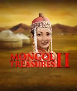 Explore the rich culture of Mongolia with Mongol Treasures 2 slot by Endorphina, highlighting a stunning Mongolian woman clothed in traditional attire against a pastoral Mongolian steppe backdrop. This graphic portrays the beauty of Mongolian culture, offering a distinctive cultural journey. 